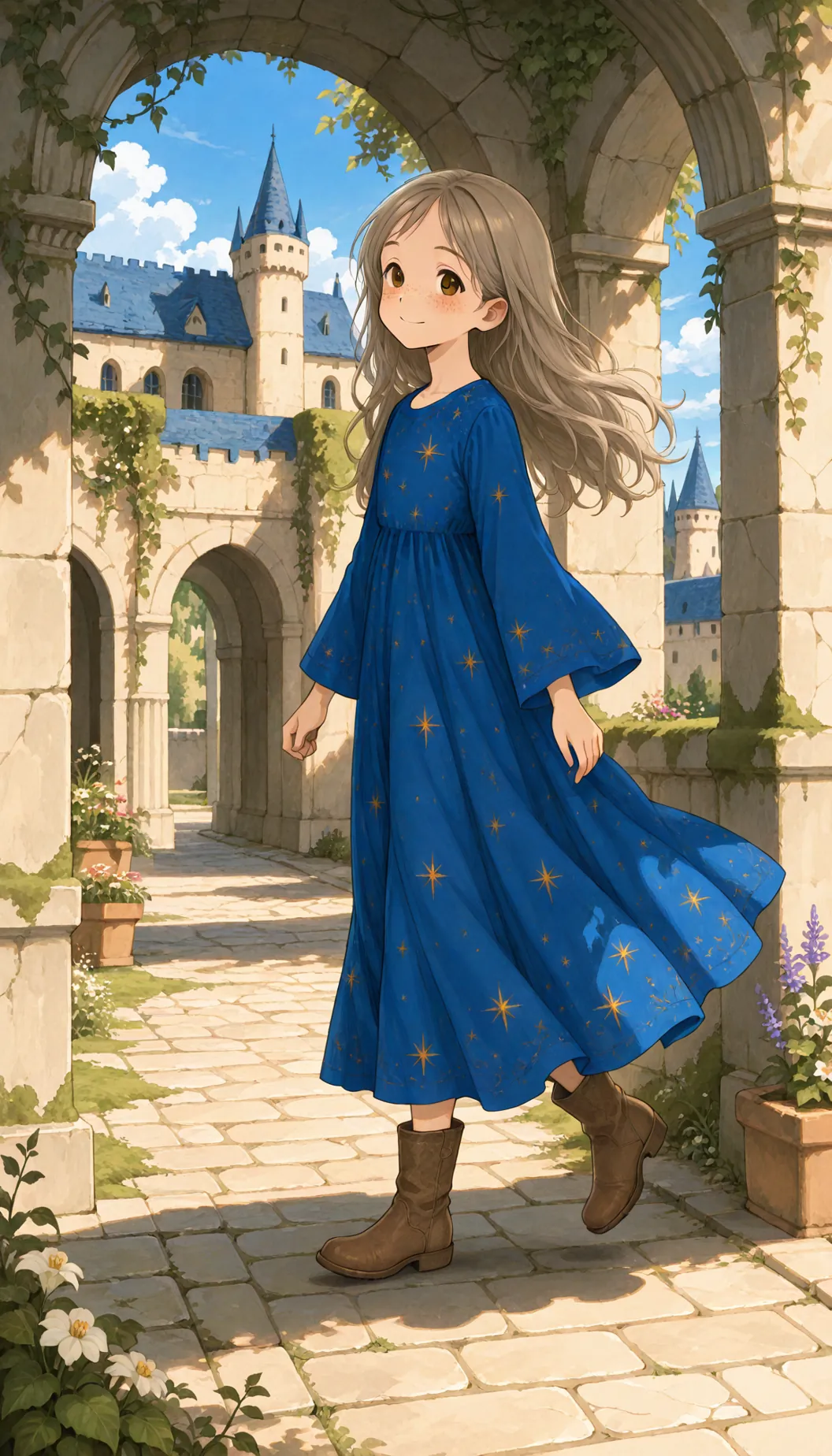 Chika walking through a fantasy landscape
